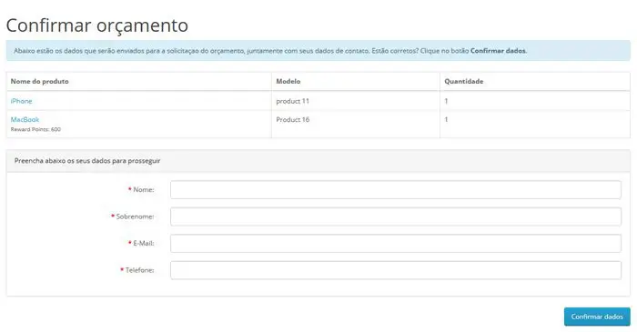 Módulo para Orçamentos no checkout