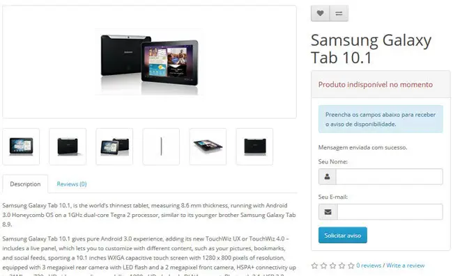 Avise-me na página do produto
