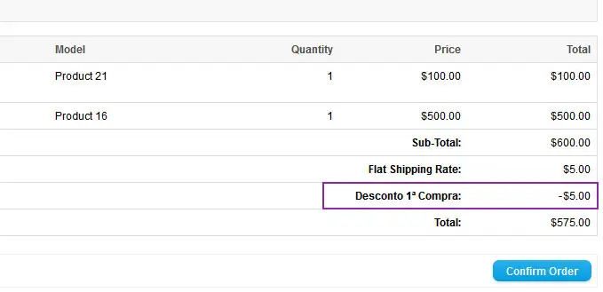 Popup de desconto na primeira compra para Opencart confirmar