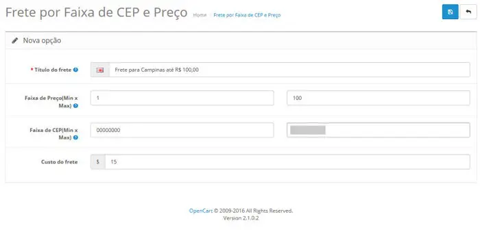 Frete por CEP ou Faixa de CEP com Base no Peso
