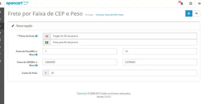 Frete por CEP ou Faixa de CEP com Base no Peso admin