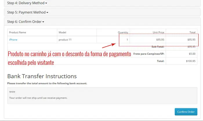 Desconto por forma de pagamento no checkout