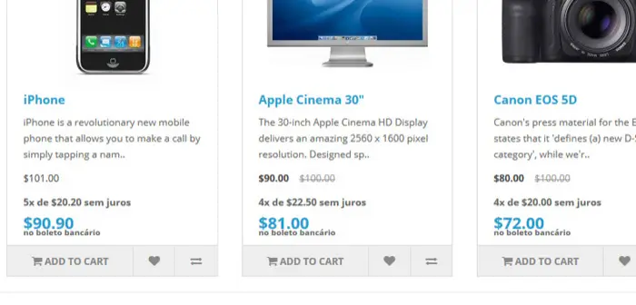 Parcelamento na página do produto