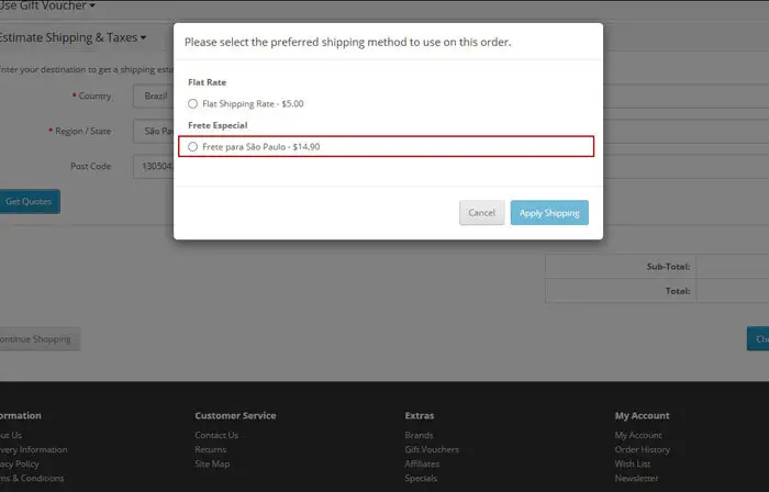 Frete por CEP Opencart front