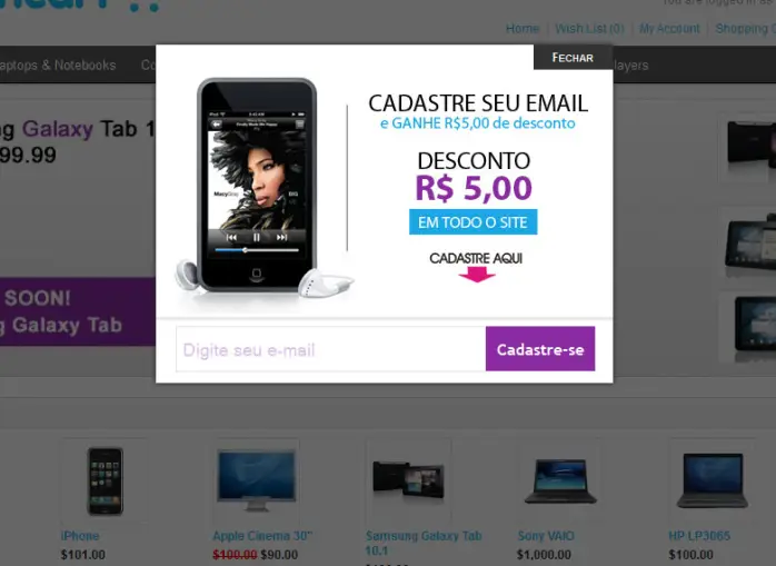Popup de desconto na primeira compra para Opencart