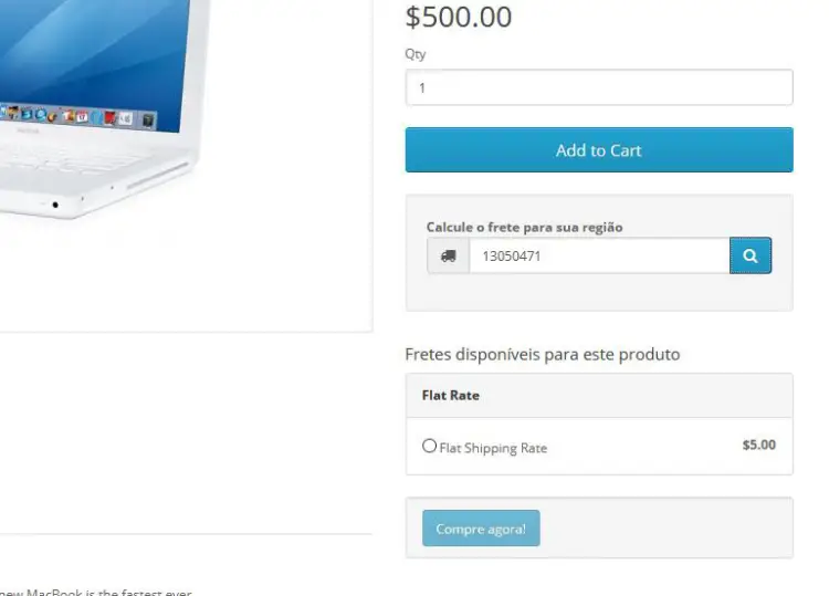 Simulador de frete no produto